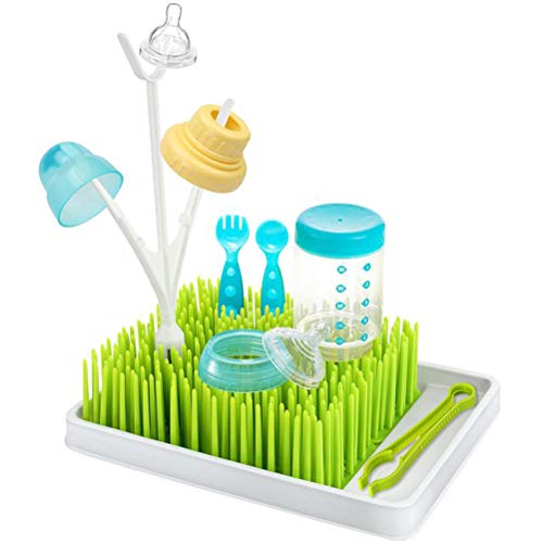 zuoshini Estante de Secado de Biberones Soporte de Bandeja Escurridor Diseño Cesped Verde Soporte de Secador de Biberón Libre de Bpa Antibacteriano para Encimera de Cocina para Cubiertos de Bebé