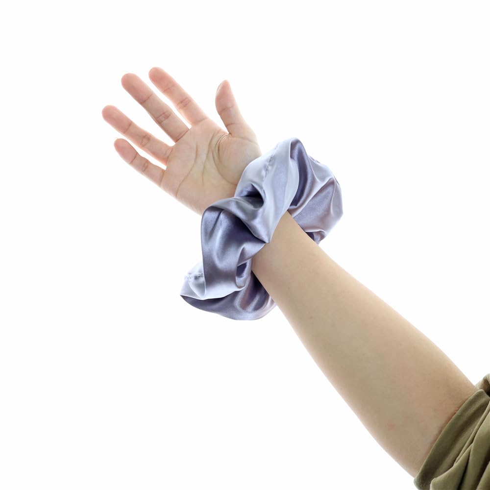 Pack of 12 Premium Satin Silk Scrunchies Hair Ties for All Hair Type Women Girls Ponytail Holder Elastic Hair Bands Scrunchy Accessories (Mix 3 Sizes Silver) - Image 4