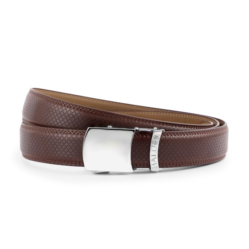 Image of HALDEN THEO Brown Belt For Men Leather Original (Adjustable Fits Up to 44 Inch Waist) Ratchet Strap with Classic Buckle & Magnetic Auto-lock