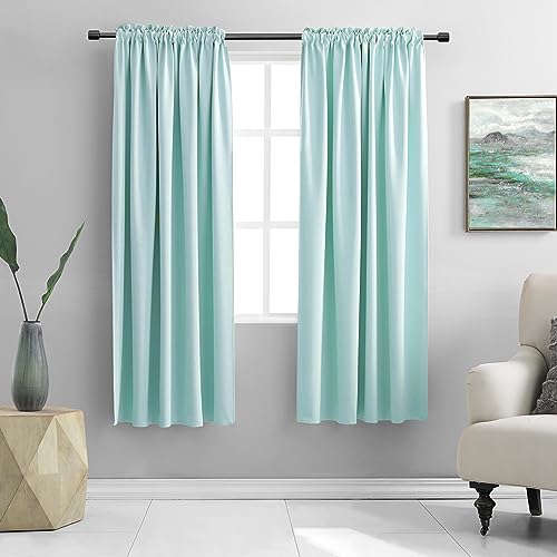 Image of DONREN 63 Inch Length Aqua Blackout Curtains for Bedroom - Window Treatment Rod Pocket Curtain Drapes (Set of 2 Panels)
