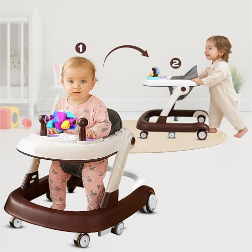 Image of Kidsmate Convertible 2-in-1 Baby Walkers for 6 to 18 Months with Activity Push Mode | Walker for Kids with Musical Toy Tray, Adjustable Height & Cushioned Seat | Safe, Foldable Design - White