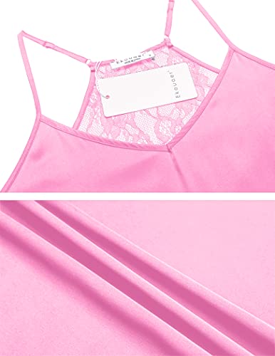 Image of Ekouaer Sexy Lingerie for Women Satin Pajama Sets Lace Cami Short Pj Sets | Soft and Comfortable Fabric,Fitted,V Neck,Adjustable Spaghetti Straps,Lace edge,for Sleepwear,Casual,Vacation