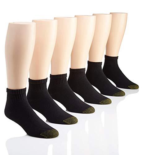 Gold Toe Men's 656P Cotton Quarter Athletic Socks, 6 Pack, Black, Shoe Size: 12-16