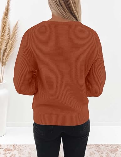 Image of ZESICA Women's Crew Neck Long Lantern Sleeve Fall 2026 Casual Loose Ribbed Knit Solid Soft Pullover Sweater Tops