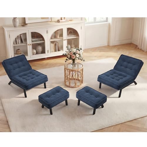 ANJ 3-Position Adjustable Accent Floor Chair Set of 2 with Ottoman, Ergonomic Stable Lounge Chairs for Adults, Thick Cushioned Comfy Reading Chair with Footrest for Living Room Bedroom, Blue
