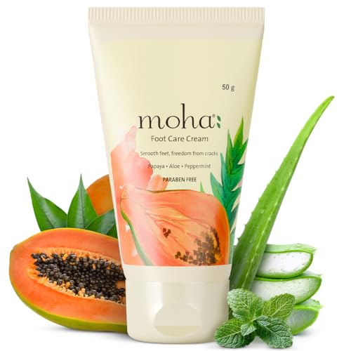 Moha Foot Cream for Dry & Cracked Feet | Deep Nourishment & Fast Healing Heel Repair Cream | Cooling & Vegan Formula with Aloe, Papaya, Peppermint & kapurkachri | Clinically Proven | Moisturizing Foot Cream for Rough Calloused Skin | Softening, Exfoliating & Paraben-Free Foot Care for Men & Women - 50g (Pack of 1)