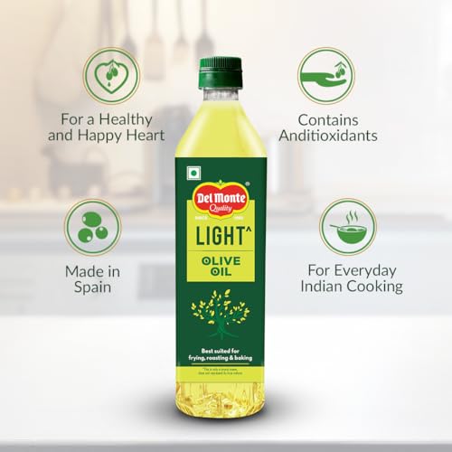 Image of Del Monte Light Olive Oil (Imported) | Extra Light in Flavour & Aroma | Ideal for Everyday Indian Cooking - Deep Frying, Curries, Roasting & Sauteing | High MUFA & Rich in Antioxidants | 1L PET Bottle