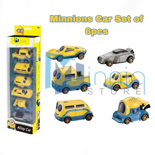 Image of Exclusive Collection Minnions Car Play Set of 6 pcs Toy Vehichals Play Set Metal Die Cast Mini Racers Cars for Kids (Minnions Car Set 6 Pcs)