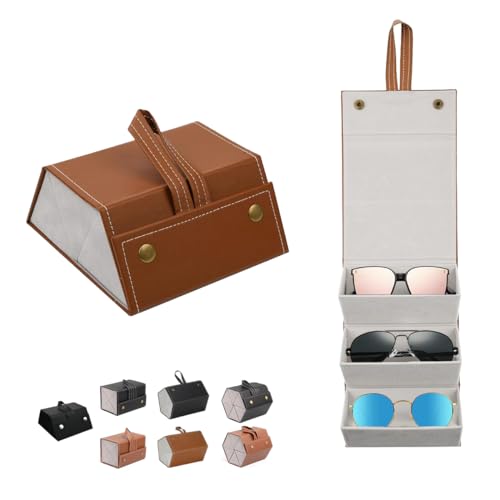 Image of 3 Slots Sunglasses Travel Case,Portable Multiple Glasses Case,Foldable Eyeglasses Case,Suitable for men, women and girls who carry multiple pairs of glasses
