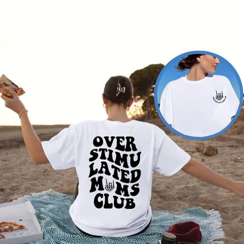 Image of Yuyiify Oversized Tshirts for Women Mama Overstimulated Cool Moms Club Skeleton Shirt Funny Mom Graphic Tees Top