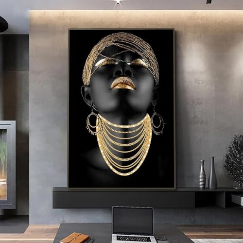 Peinture sur toile portraits féminins africains noir or encadrée