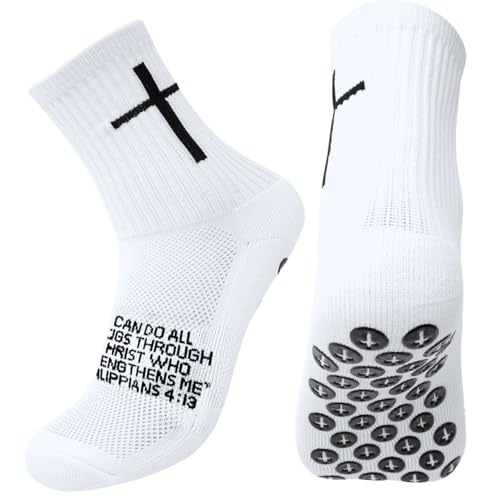 Youth Grip Soccer Socks with Cross - Anti-Slip Grips Kids Socks with Bible for US 5-10