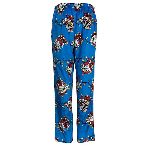 Star Wars Yoda Grogu Tangled Christmas Lights Blue Lounge Pants3