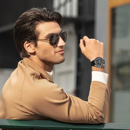 Image of BENYAR Men's Watches Chronograph Watch for Men Multifunction Black Waterproof Sport Fashion Quartz Wristwatches Calendar with Stainless Steel Strap