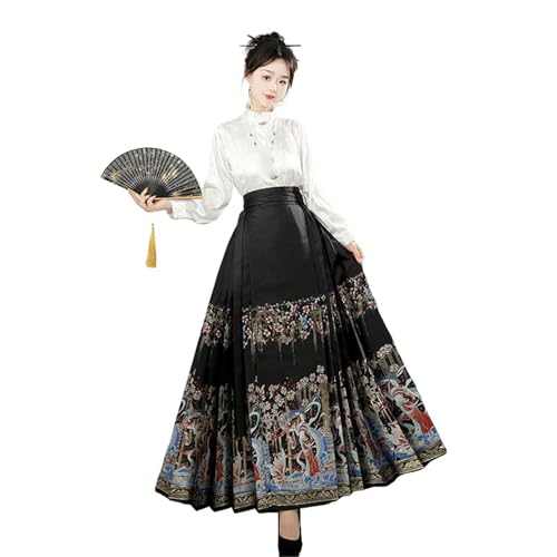 Jupe Hanfu pour femme plissée et élégante au motif tête de cheval