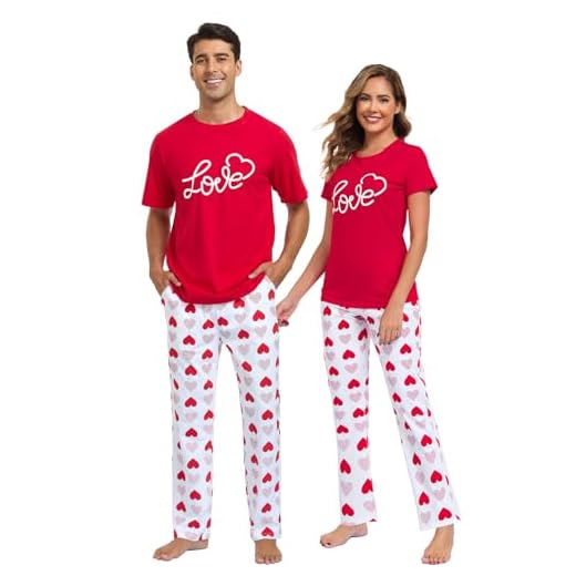 EISHOPEER Conjunto de pijama masculino macio de algodão macio, manga curta e calça longa, conjunto de pijama vermelho e coração GG