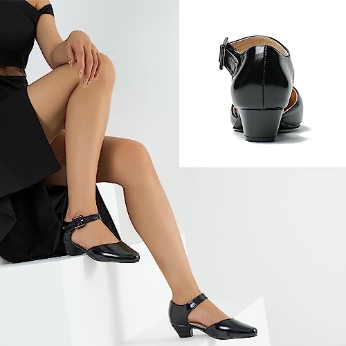 LIURUIJIA Women's Low Block Chunky Heels Closed Toe Ankle Strap Work Wedding Dress Pumps Shoes Black PU 40 US 83