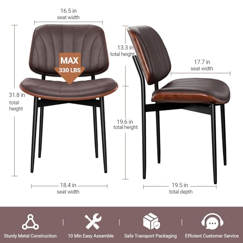 image for REONEY Dining Chairs Set of 4, Mid-Century Modern Upholstered PU Leath