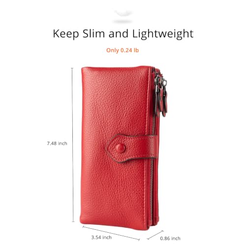 Image of Bveyzi Women Soft Leather RFID Blocking Bifold Slim Wallets Ladies Credit Card Holder Double Zipper Pocket | Soft