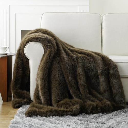 BATTILO HOME Luxury Olive Green Faux Fur Throw Blanket 50"x60" by BATTILO HOME - Used condition - Image 3