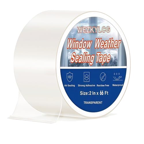 WEZKYLCG Cinta de sellado de ventana de aire acondicionado, kit de sellado de ventana de 2 pulgadas x 66 pies, cinta aislante transparente sin residuos para ventanas, puertas, huecos de vidrio