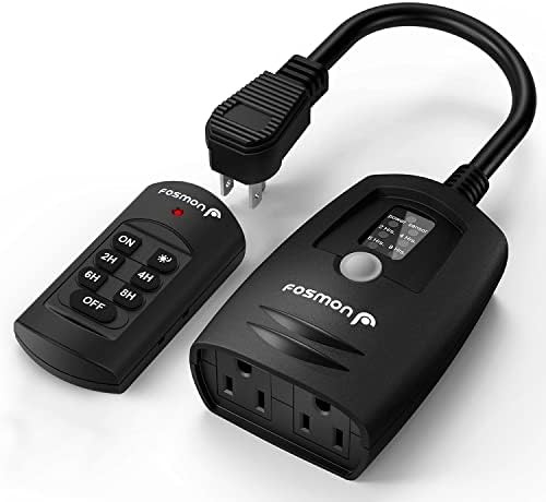 Fosmon Outdoor Photocell Light Timer Outlet with Remote Control, [Dusk to Dawn Sensor] Countdown Heavy Duty 2 Grounded Electrical Switch Plug, 100FT, Weatherproof, 15A, UL Listed