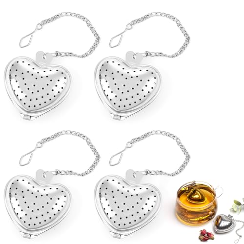 4 Stück Herzförmige Teesiebkugel, Teesiebe Aus Edelstahl in Herzform, Herzform Tea Infuser Löffel Teefilter Löffel, Teesieb Herz, Edelstahl Brühlöffel Herzform, Teebrühgerät