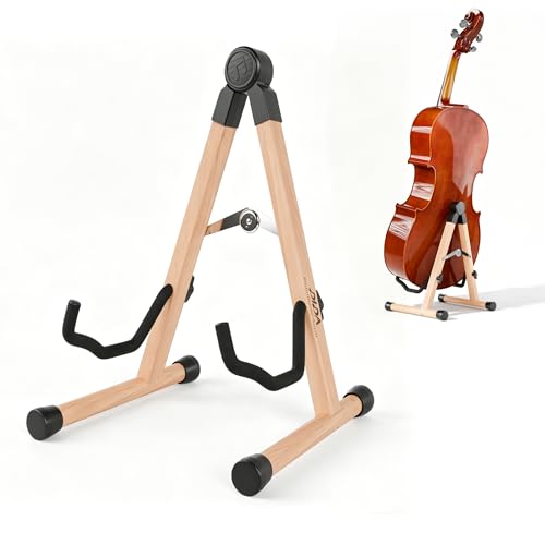 Cello Stand with Bow Holder, Wooden Stand for 1/2, 3/4, 7/8, 4/4 Full-Size, A-Frame Floor Cello...
