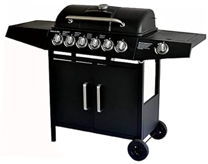 Foto di Barbecue 6+1 a gas, con vassoio raccogli olio, tavoli laterali, coperchio e ruote, per giardino, terrazza, campeggio