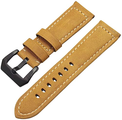 Bracelet de montre boucle en métal et cuir véritable rétro 22mm 24mm