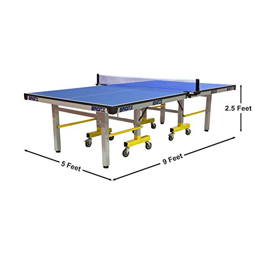 Image of Bronx Powder Coated Advance Table Tennis Table with 25 mm Both Side Laminated top and 100 mm 6+2 Stopper Wheel (2 TT bat, 3 Balls and 1 Cover)- Blue