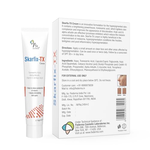 Image of Fixderma Tranexamic Acid + 2% Kojic Acid + 1% Arbutin SKARFIX -TX Face Cream | Pigmentation Removal Cream | Kojic Acid | Uneven Skin Tone - 15 gm (Pack of 1)