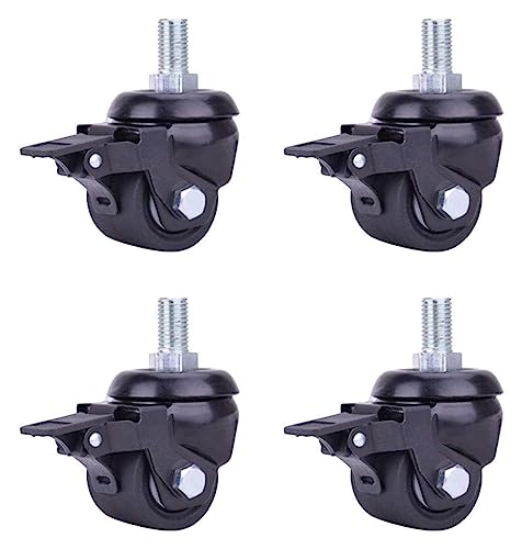 Rueda giratoria para muebles, ruedas de mesa resistentes, 4 ruedas giratorias resistentes, ruedas giratorias para muebles industriales, color negro, con vástago roscado M16 x 25 mm, oso doble