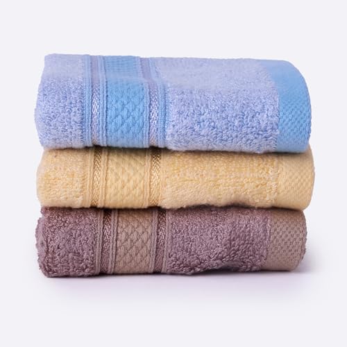Image of Bamboo Soul Bamboo Face Towel | Ultra Absorbent & Super Soft | 30 x 30 cm - 550 GSM | Pack of 3 (Yellow, Dark Beige, Sky Blue)