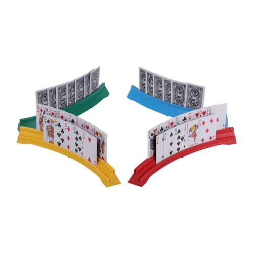 4 Pack Card Holders for Playing Cards Double Layered Stackable Storage Game Card Tray for Arthritis Patients -Playing Card Rack for Kids Adults Seniors(4 Colors)