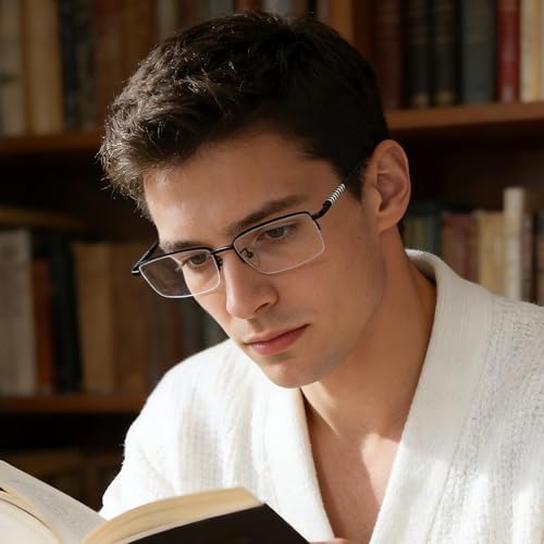 Image of Dollger Rectangle Blue Light Glasses for Men Metal Anti Bluelight Blocking Glasses for Computer Fashion Eyeglasses Small Half