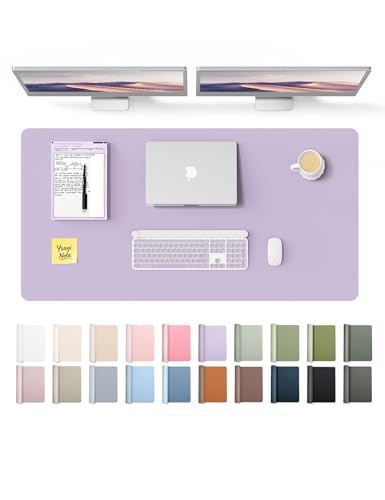 Image of YSAGi Leather Desk Protector, Office Mat, Large Mouse Mat, Non-Slip PU Leather Blotter, Laptop Desk Pad, Waterproof Writing Pad for Office and Home (Light Purple, 47.2 inch x 23.6 inch)