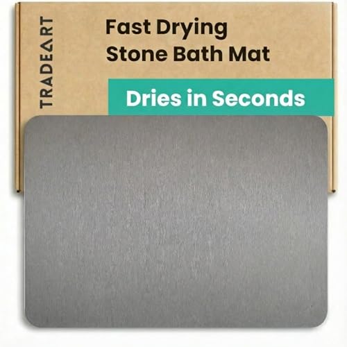 Image of Stone Bath Mat | Diatomaceous Earth Non-Slip Quick Drying Bathroom Floor Mat | Super Absorbent Bathtub & Shower Mat | Odor Free, Safe & Clean for Bathroom & Kitchen (Ivory, 39.5 x 59.5 cm)