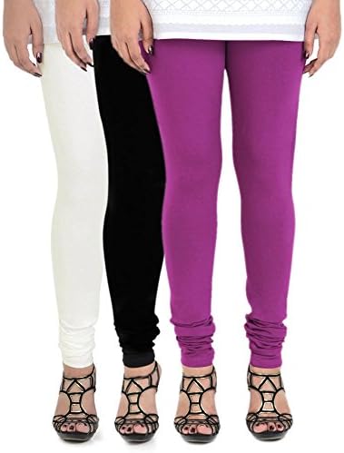 Vami Womens Cotton Stretchable Pack Of 3 Churidar Leggings
