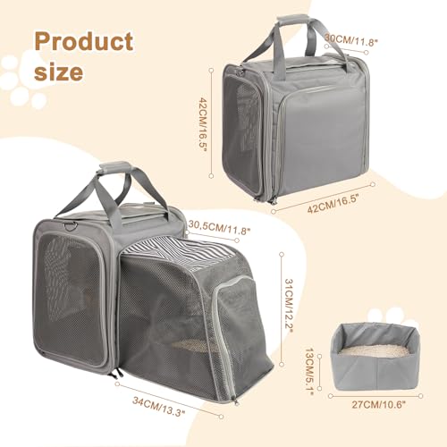 Cat Carrier with Litter Box, LitaiL Soft Cat Travel Carrier for Car Travel Long Distance, Expandable Large Cat Carrier, up to 20 lb to Road Trip, Camping, Hiking, 16.5 - Thumbnail 6