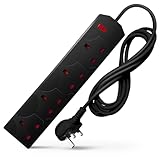 DESIRETECH Black Electric Extension Lead 4 Gang 2 Metre | 2m Long Cable | UK Plug 3 Pin Socket Outlet | Wall Mountable | Multi Socket Mains Strip For Home, Bedroom, Kitchen and Office (1 Pack)