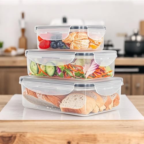 Vorratsdosen mit Deckel, wiederverwendbar, BPA-frei, auslaufsicher, Kunststoff, Lebensmittelaufbewahrung und Portionskontrolle, 3 Stück