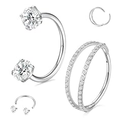 Silver+Horseshoe Double CZ Double Hoop