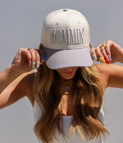 Image of Mommin Trucker Hat for Women, Vintage Two-Tone mom hat with Mommin 3D Embroidery, New Mom Gifts Mothers Day Outfits