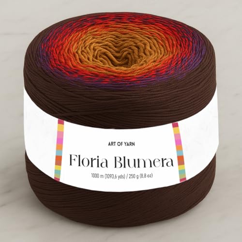 Art of Yarn Floria Blumera Yarn 55% Cotton 45% Acrylic 1093.6 Yards Multicolor Gradient Yarn Cake for Knitting Crochet Spring Summer Ombre Rainbow Cotton Yarn for Flowers S.Fine 1 Sport-99265