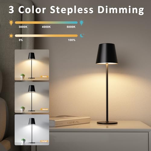 PreeOtti Dimmbare Tischlampe Kabellos Schwarz für Outdoor und Nachttisch