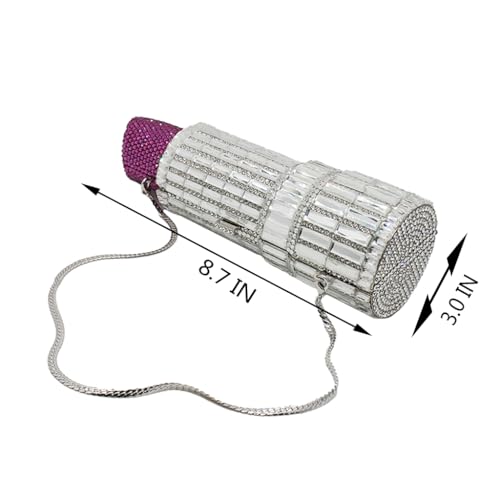 Image of Luxury Ladies Lipstick Shape Evening Clutch Rhinestone Shoulder Bag Crystal Evening Bag for Cocktail Prom