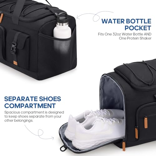 Gym Bag for Men and Women with Shoe & Laptop Compartment, 3-in-1 Sports Travel Duffel Bag Anti-Theft Weekender Carry-On Backpack for Airplane & Workout, Overnight Travel Bag,35L (Black, Medium) - Image 6