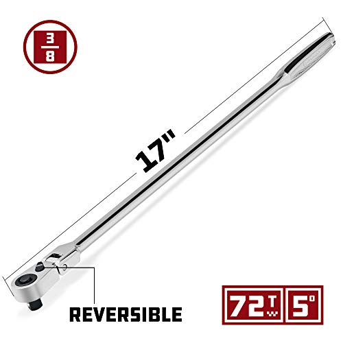 Powerbuilt 649953 Pro Tech 3/8-Inch Drive X 17-Inch Long Reach Ratchet Contour Handle - With Extra Long Handle Ratchet, Flex Head, 72 Tooth #TOP1
