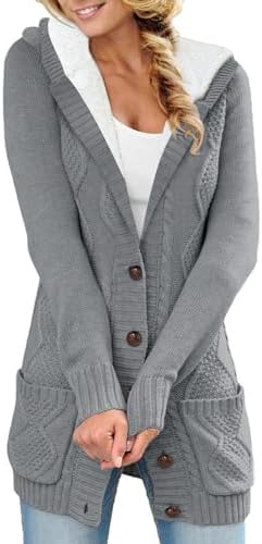 Sidefeel Cardigan Sweaters for Women Button Up Fleece Lined Hooded Sweater Jackets Winter Clothes XX-Large Deep Gray